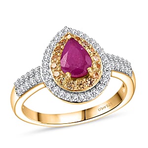 D'Joy Premium Montepuez Ruby and Multi Gemstone 1.55 ctw Sunfire Regalia Ring in 18K Vermeil Yellow Gold Over Sterling Silver (Size 9.0)