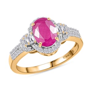 D'Joy Premium Montepuez Ruby and Moissanite 2.00 ctw Scarlet Radiance Ring in 18K Vermeil Yellow Gold Over Sterling Silver (Size 10.0)