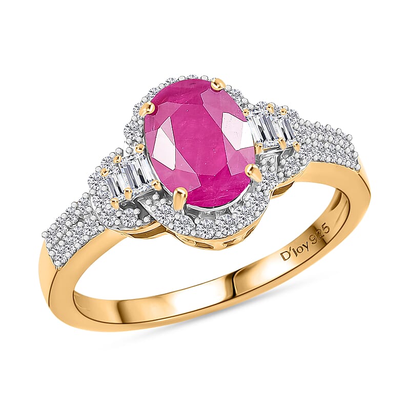 D'Joy Premium Montepuez Ruby and Moissanite 2.00 ctw Scarlet Radiance Ring in 18K Vermeil Yellow Gold Over Sterling Silver (Size 10.0)
