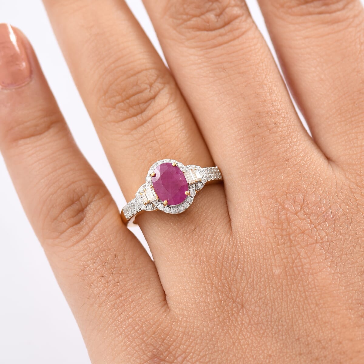 D’Joy Premium Mozambique Ruby and Moissanite 2.00 ctw Ring in 18K Vermeil Yellow Gold Over Sterling Silver image number 2