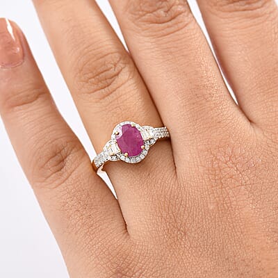 D'Joy Premium Montepuez Ruby and Moissanite 2.00 ctw Scarlet Radiance Ring in 18K Vermeil Yellow Gold Over Sterling Silver (Size 10.0)