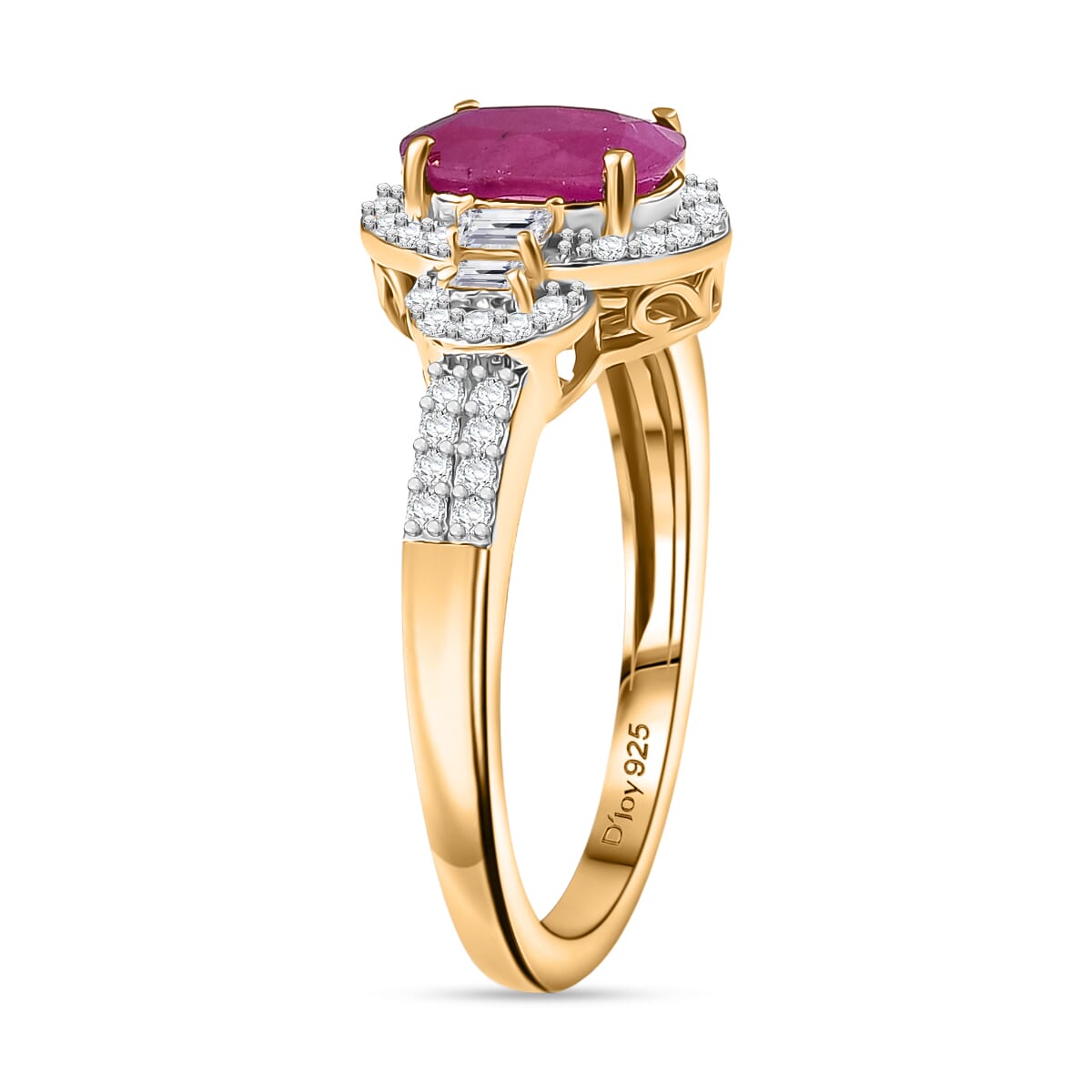 D’Joy Premium Mozambique Ruby and Moissanite 2.00 ctw Ring in 18K Vermeil Yellow Gold Over Sterling Silver image number 3