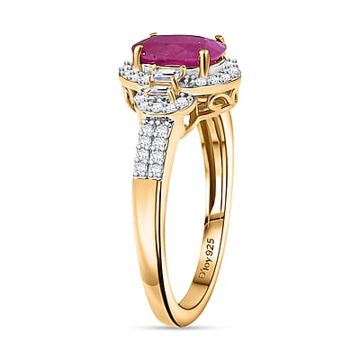 D'Joy Premium Montepuez Ruby and Moissanite 2.00 ctw Scarlet Radiance Ring in 18K Vermeil Yellow Gold Over Sterling Silver (Size 10.0)