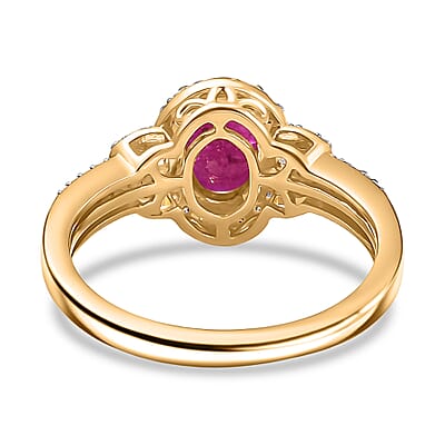 D'Joy Premium Montepuez Ruby and Moissanite 2.00 ctw Scarlet Radiance Ring in 18K Vermeil Yellow Gold Over Sterling Silver (Size 10.0)