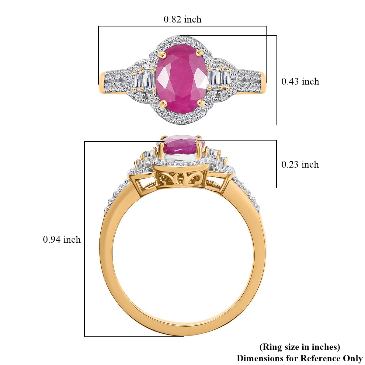 D’Joy Premium Mozambique Ruby and Moissanite 2.00 ctw Ring in 18K Vermeil Yellow Gold Over Sterling Silver image number 5