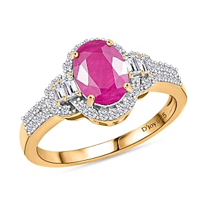 D'Joy Premium Montepuez Ruby and Moissanite 2.00 ctw Scarlet Radiance Ring in 18K Vermeil Yellow Gold Over Sterling Silver (Size 7.0)