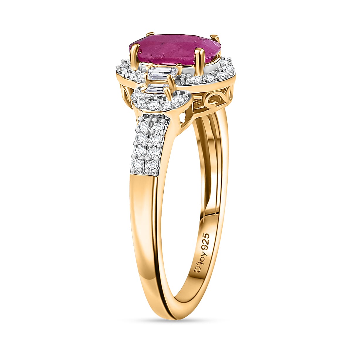 D'Joy Premium Montepuez Ruby and Moissanite 2.00 ctw Scarlet Radiance Ring in 18K Vermeil Yellow Gold Over Sterling Silver (Size 7.0) image number 3