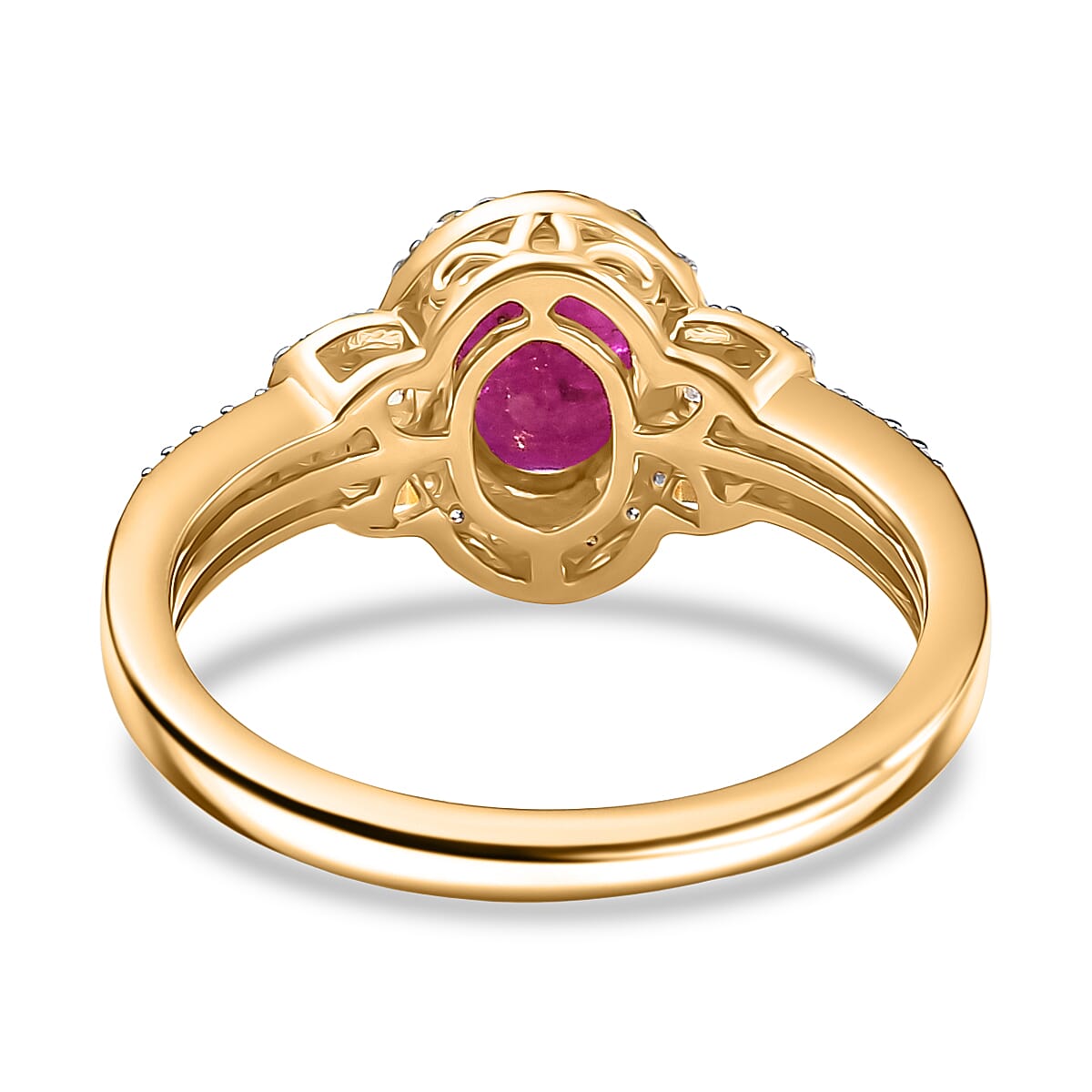 D'Joy Premium Montepuez Ruby and Moissanite 2.00 ctw Scarlet Radiance Ring in 18K Vermeil Yellow Gold Over Sterling Silver (Size 7.0) image number 4