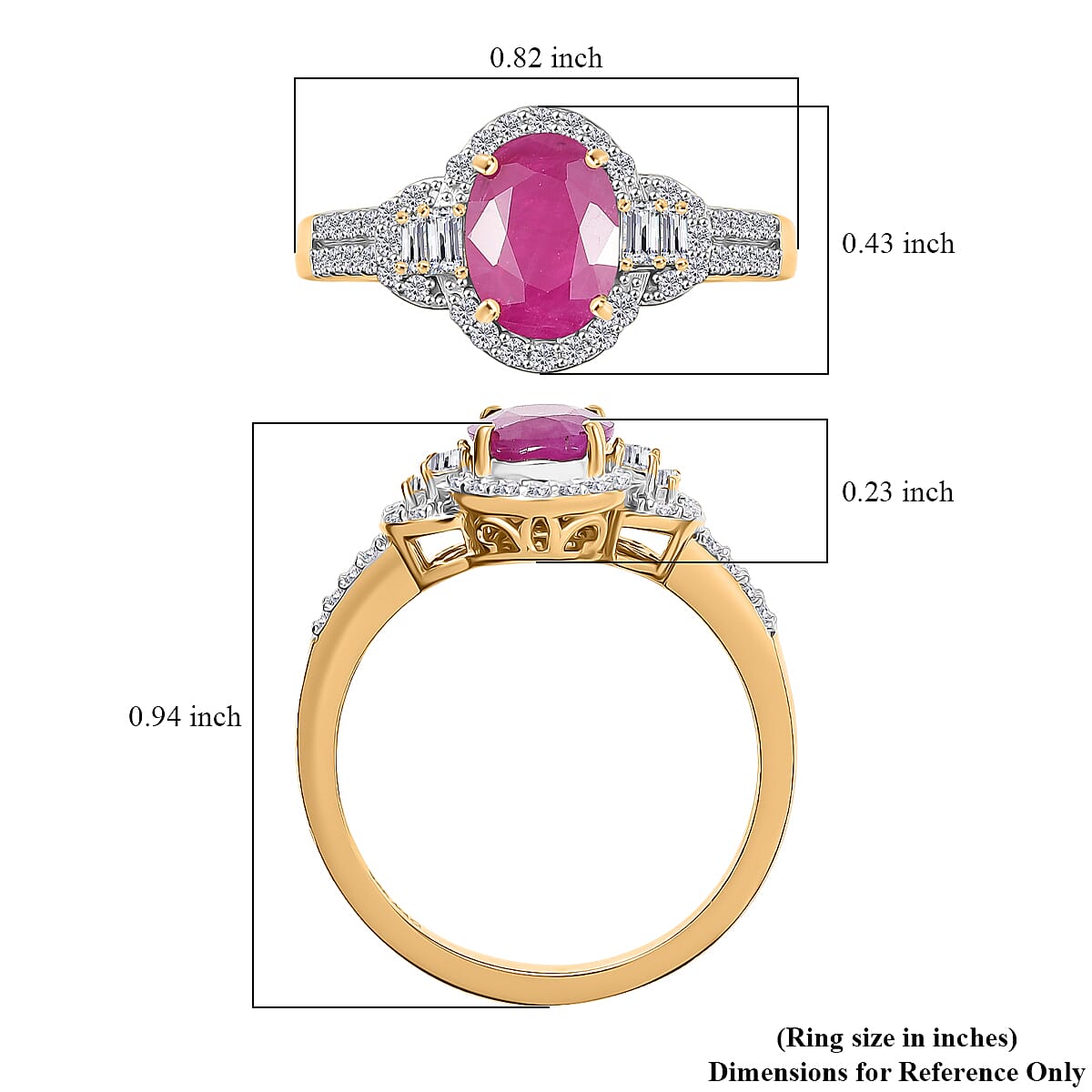 D'Joy Premium Montepuez Ruby and Moissanite 2.00 ctw Scarlet Radiance Ring in 18K Vermeil Yellow Gold Over Sterling Silver (Size 8.0) image number 5