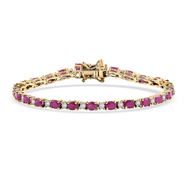 D'Joy Montepuez Ruby and Moissanite 6.75 ctw Blaze Flower Vines Bracelet in 18K Vermeil Yellow Gold Over Sterling Silver (6.50 In)
