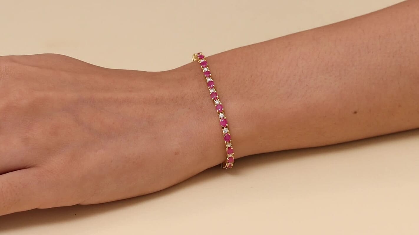 D’Joy Mozambique Ruby, Moissanite Blaze Flower Vines Bracelet in 18K Vermeil YG Over Sterling Silver (6.50 In) 6.75 ctw