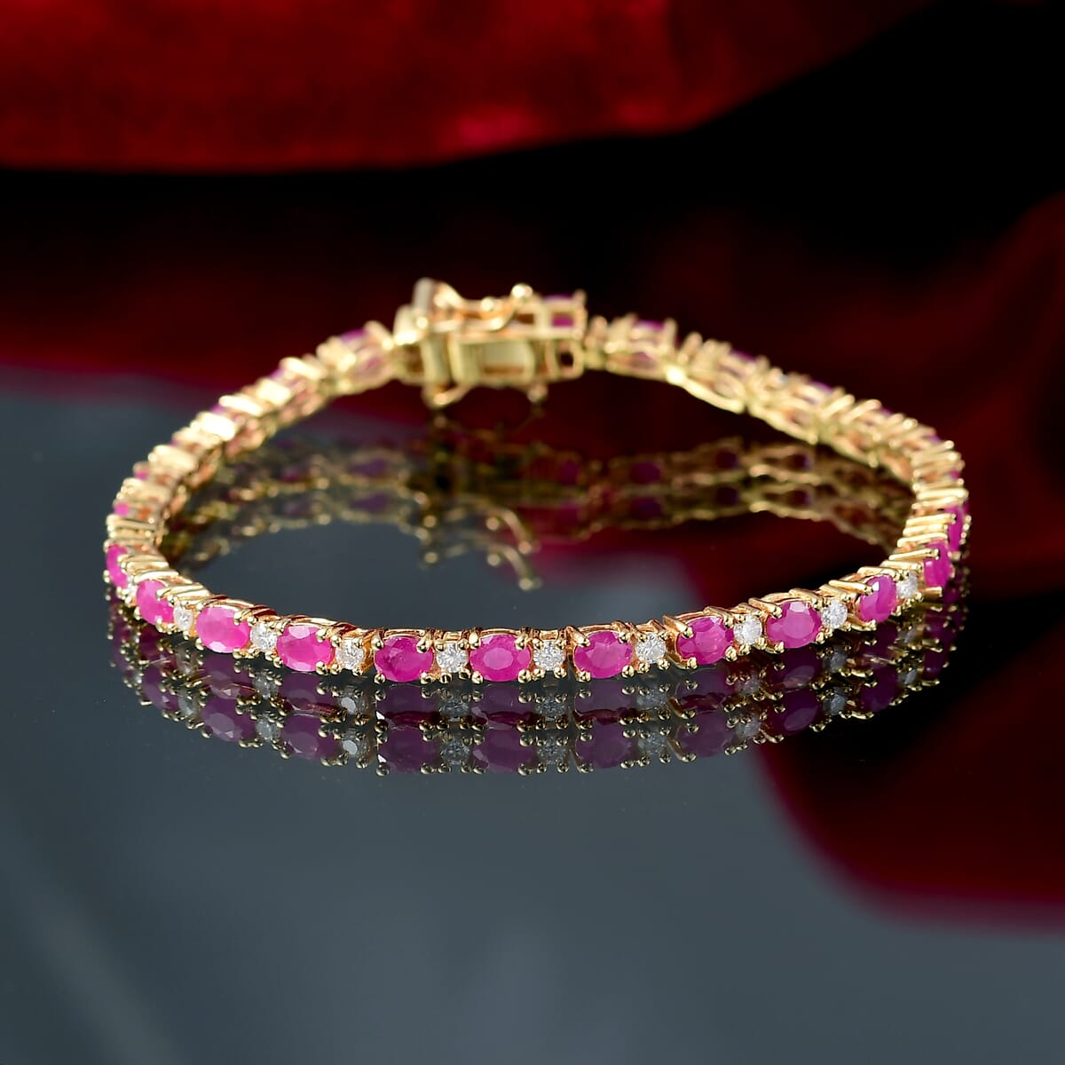 D’Joy Mozambique Ruby, Moissanite Blaze Flower Vines Bracelet in 18K Vermeil YG Over Sterling Silver (6.50 In) 6.75 ctw image number 1
