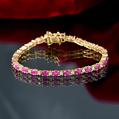 D'Joy Montepuez Ruby and Moissanite 6.75 ctw Blaze Flower Vines Bracelet in 18K Vermeil Yellow Gold Over Sterling Silver (6.50 In)