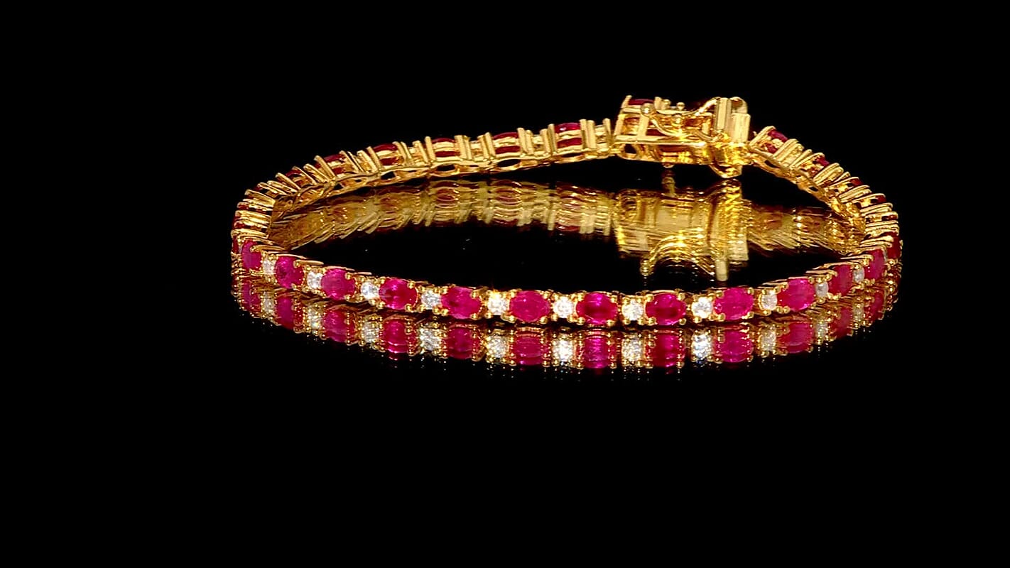 D’Joy Mozambique Ruby, Moissanite Blaze Flower Vines Bracelet in 18K Vermeil YG Over Sterling Silver (6.50 In) 6.75 ctw