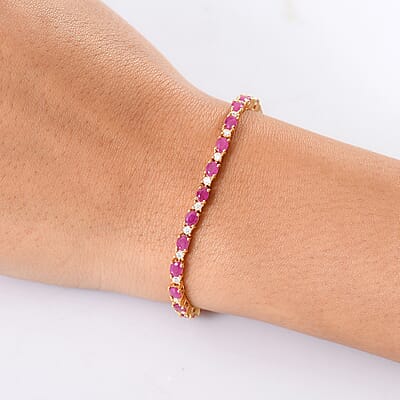 D'Joy Montepuez Ruby and Moissanite 6.75 ctw Blaze Flower Vines Bracelet in 18K Vermeil Yellow Gold Over Sterling Silver (6.50 In)