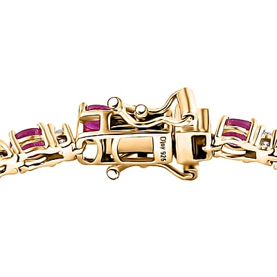 D'Joy Montepuez Ruby and Moissanite 6.75 ctw Blaze Flower Vines Bracelet in 18K Vermeil Yellow Gold Over Sterling Silver (6.50 In)