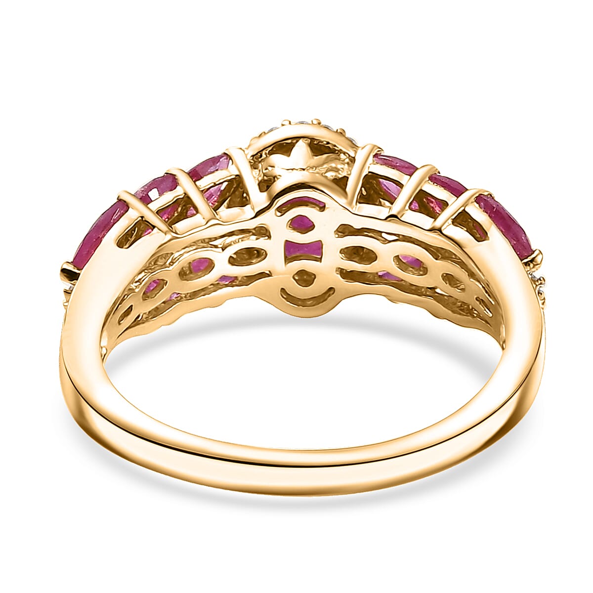 D'Joy Premium Montepuez Ruby and Moissanite 2.60 ctw Regal Bloom Ring in 18K Vermeil Yellow Gold Over Sterling Silver (Size 10.0)