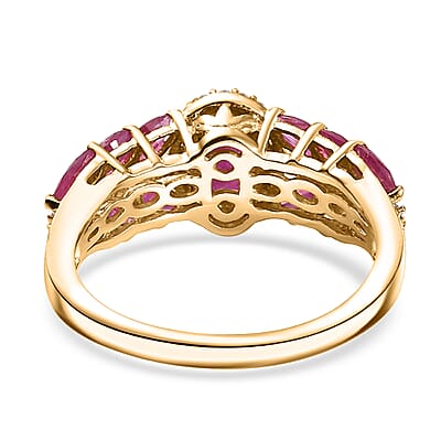 D'Joy Premium Montepuez Ruby and Moissanite 2.60 ctw Regal Bloom Ring in 18K Vermeil Yellow Gold Over Sterling Silver (Size 10.0)
