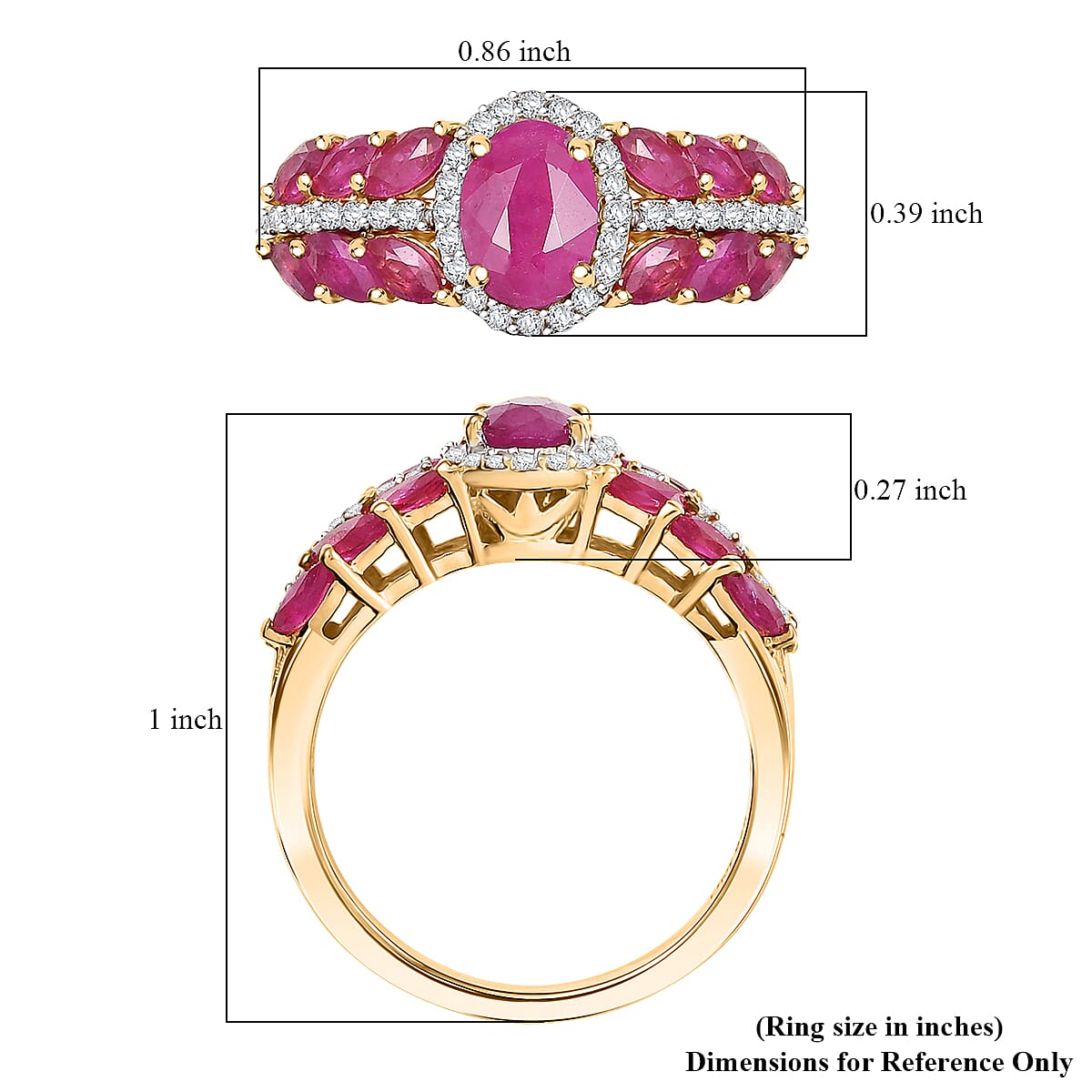 D'Joy Premium Montepuez Ruby and Moissanite 2.60 ctw Regal Bloom Ring in 18K Vermeil Yellow Gold Over Sterling Silver (Size 5.0) image number 5