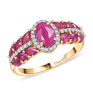 D'Joy Premium Montepuez Ruby and Moissanite 2.60 ctw Regal Bloom Ring in 18K Vermeil Yellow Gold Over Sterling Silver (Size 6.0)