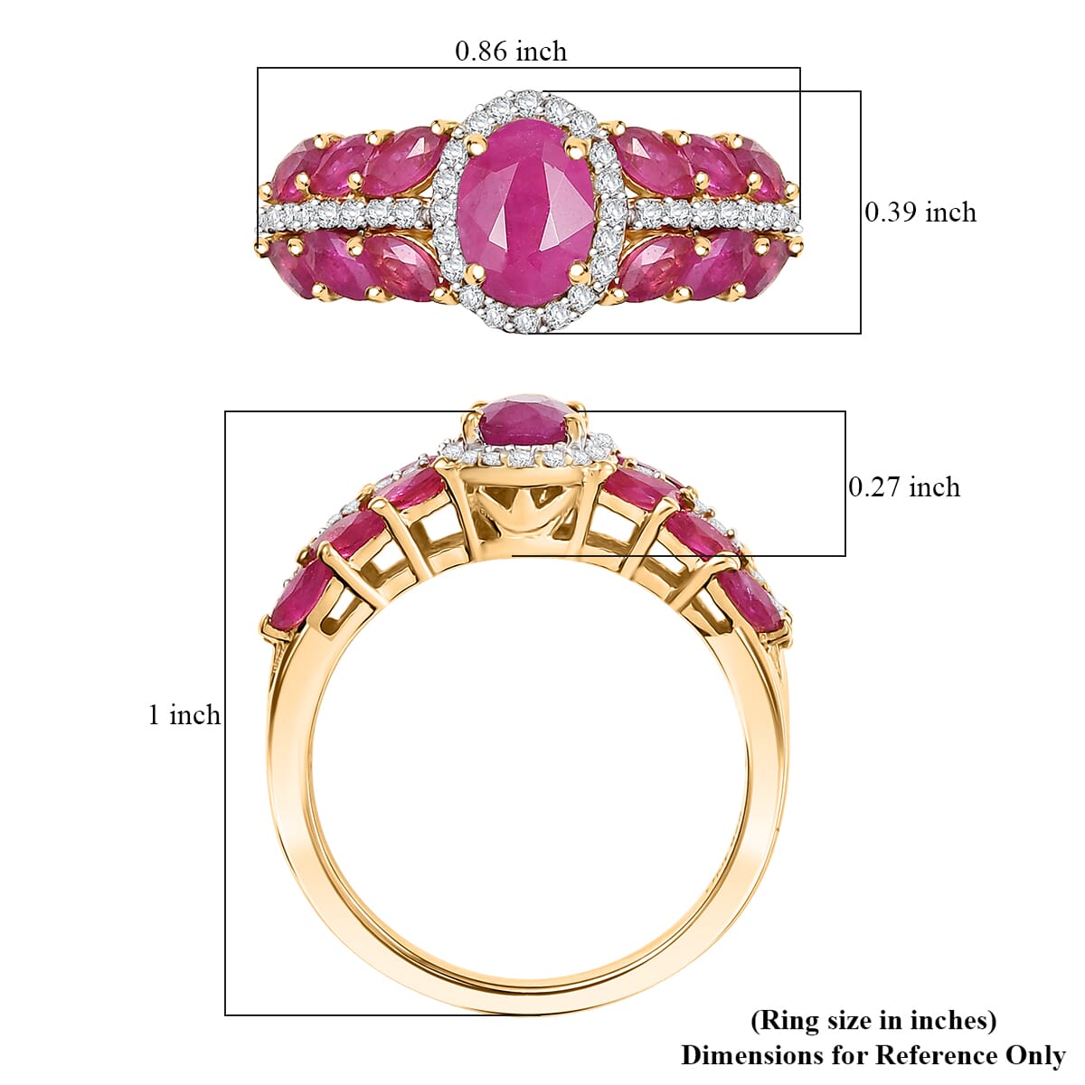 D’Joy Premium Mozambique Ruby, Moissanite Regal Bloom Ring in 18K Vermeil YG Over Sterling Silver (Size 10.0) 2.60 ctw image number 5