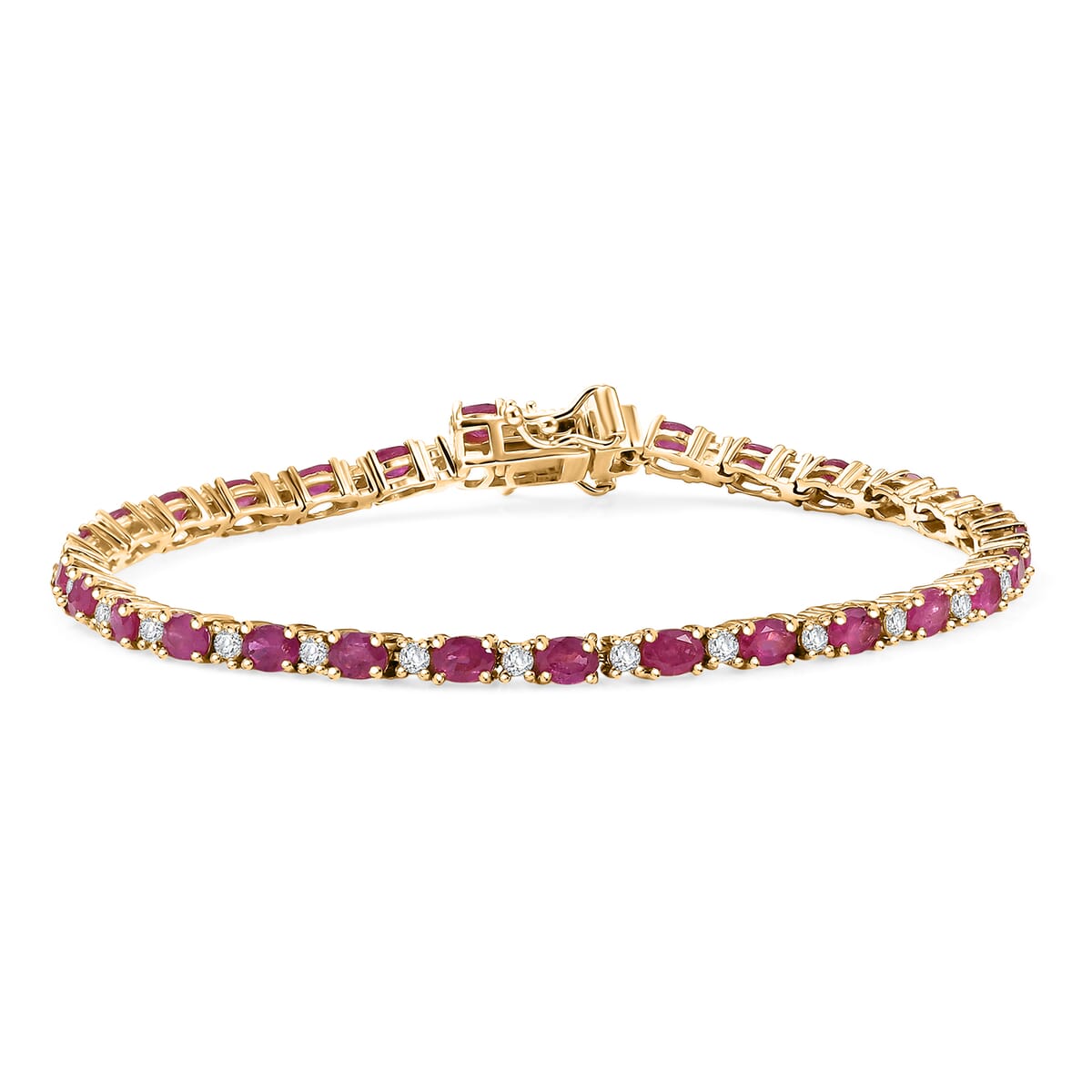 D’Joy Premium Mozambique Ruby, Moissanite 7.25 ctw Blaze Flower Vines Bracelet in 18K Vermeil Yellow Gold Over Sterling Silv (7.25 In)  image number 0