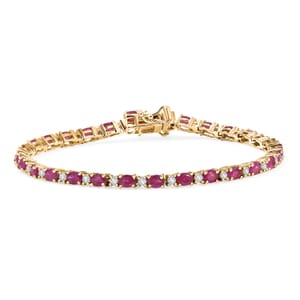 D’Joy Premium Mozambique Ruby, Moissanite 7.25 ctw Blaze Flower Vines Bracelet in 18K Vermeil Yellow Gold Over Sterling Silv (7.25 In) 