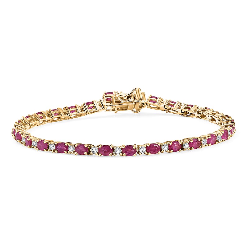 DJoy Premium Montepuez Ruby, Moissanite 7.25 ctw Blaze Flower Vines Bracelet in 18K Vermeil Yellow Gold Over Sterling Silver (7.25 In)
