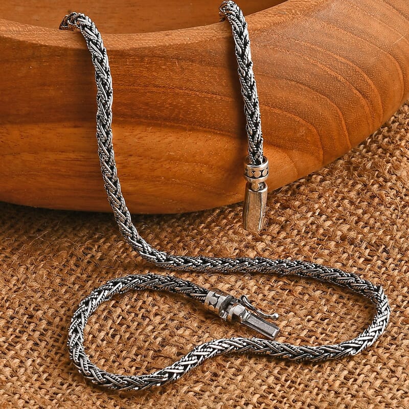 D'Joy Bali Legacy Padian Braided Chain Necklace in Sterling Silver 40.50 Grams 20 Inches