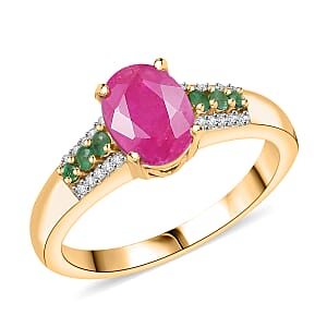 D'Joy Premium Montepuez Ruby and Multi Gemstone 1.90 ctw Verdant Flame Ring in 18K Vermeil Yellow Gold Over Sterling Silver (Size 10.0)