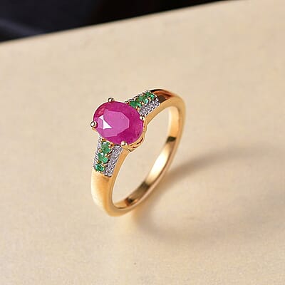 D'Joy Montepuez Ruby, Multi Gemstone Ring in 18K Vermeil YG Over Sterling Silver 1.90 ctw (Size 10.0)