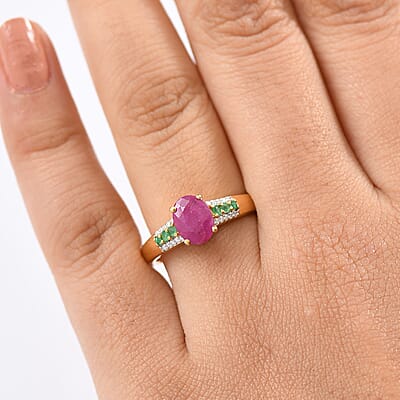 D'Joy Montepuez Ruby, Multi Gemstone Ring in 18K Vermeil YG Over Sterling Silver 1.90 ctw (Size 10.0)