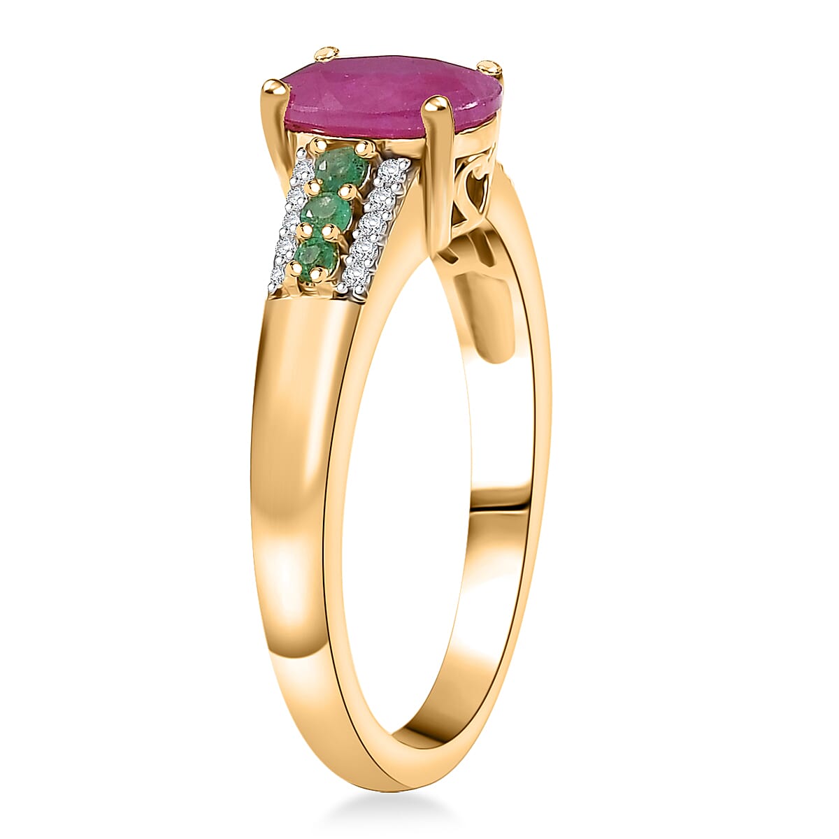D'Joy Premium Montepuez Ruby and Multi Gemstone 1.90 ctw Verdant Flame Ring in 18K Vermeil Yellow Gold Over Sterling Silver (Size 8.0) image number 3