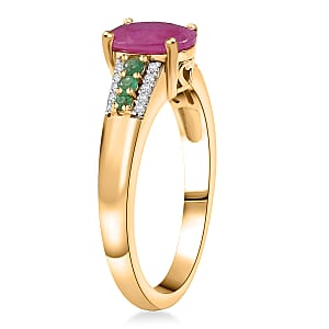 D'Joy Montepuez Ruby, Multi Gemstone Ring in 18K Vermeil YG Over Sterling Silver 1.90 ctw (Size 8.0)