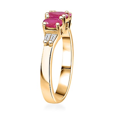 D'Joy Premium Royal Ruby and Moissanite 1.30 ctw Royal Trilogy Ring in 18K Vermeil Yellow Gold Over Sterling Silver (Size 10.0)