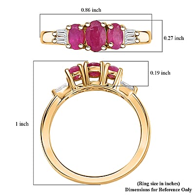 D'Joy Premium Royal Ruby and Moissanite 1.30 ctw Royal Trilogy Ring in 18K Vermeil Yellow Gold Over Sterling Silver (Size 10.0)