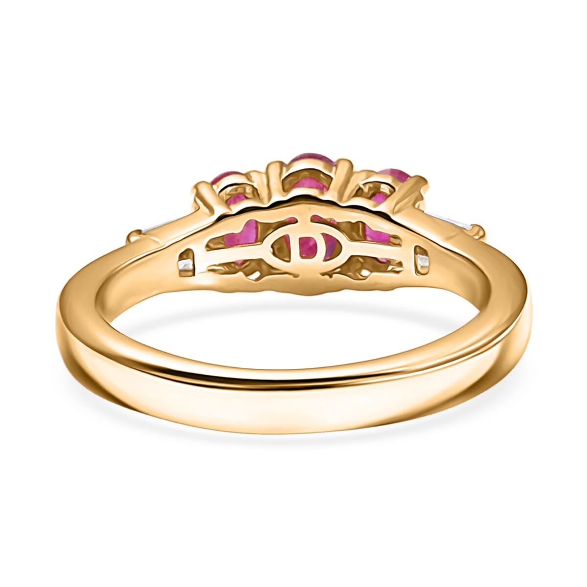 D’Joy Premium Mozambique Ruby and Moissanite 1.30 ctw Royal Trilogy Ring in 18K Vermeil Yellow Gold Over Sterling Silver (Size 7.0)  image number 4