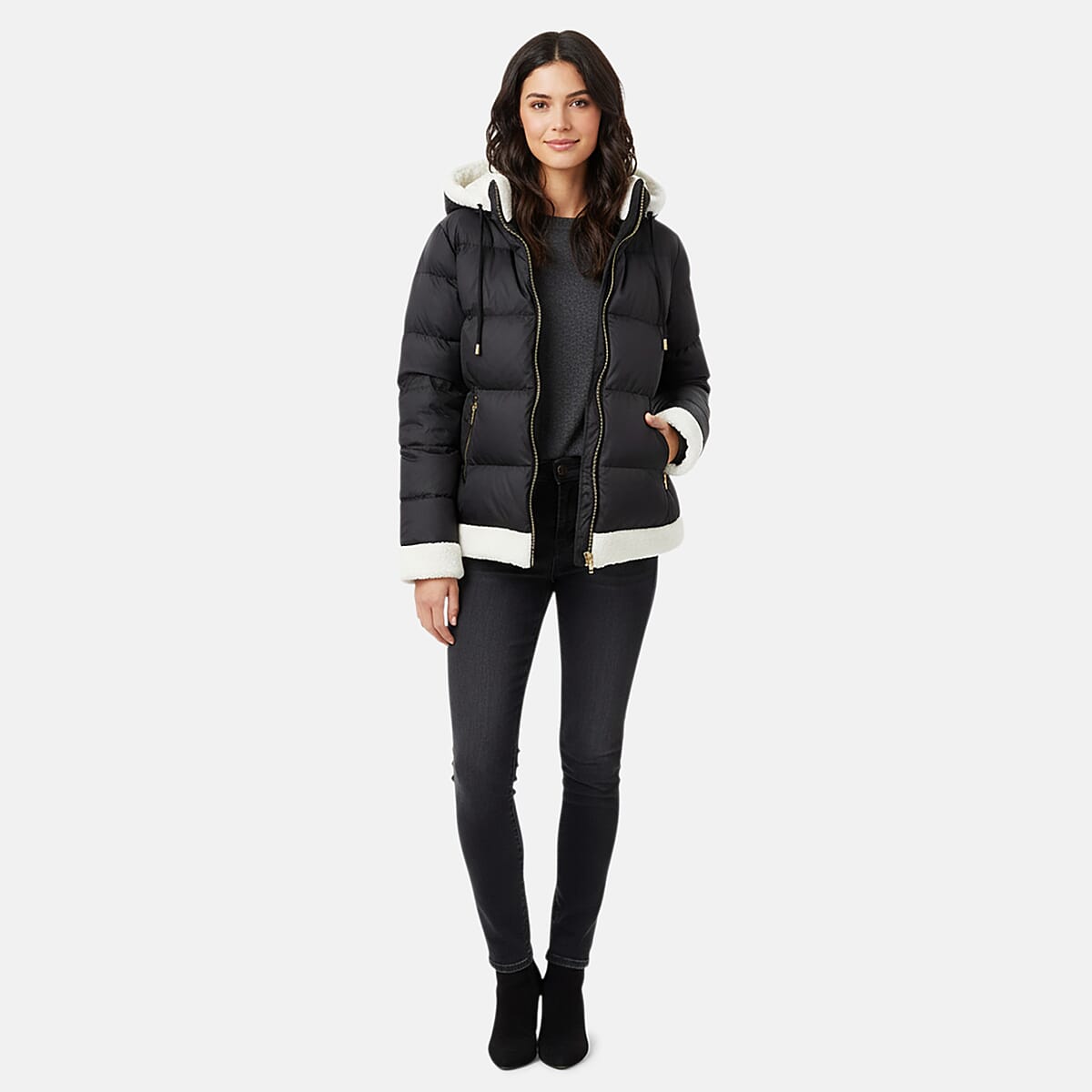 Doorbuster Tanbrige Black and White Sherpa Trim Puffer Jacket - M image number 0