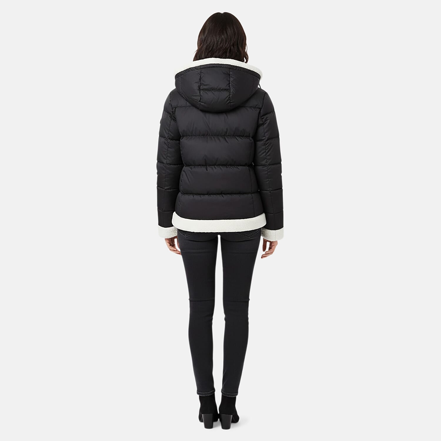 Tanbrige Black and White Sherpa Trim Puffer Jacket - M