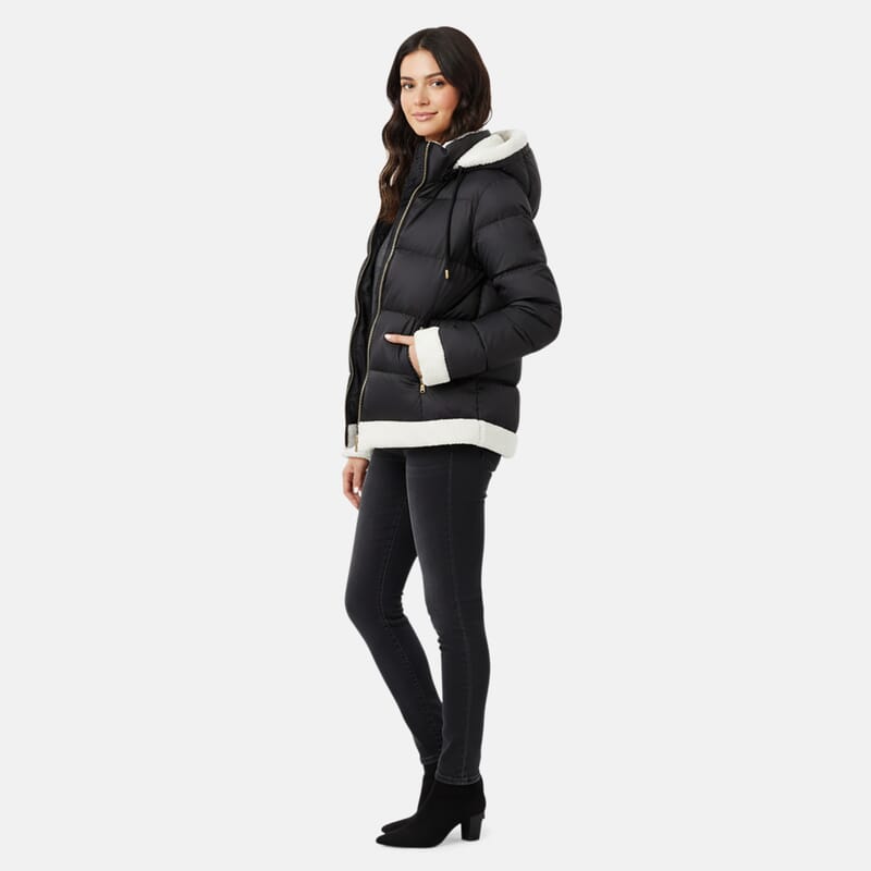 Tanbrige Black and White Sherpa Trim Puffer Jacket - M