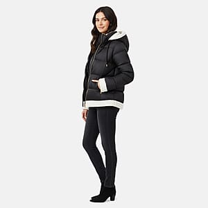  Tanbrige Black and White Sherpa Trim Puffer Jacket - XL