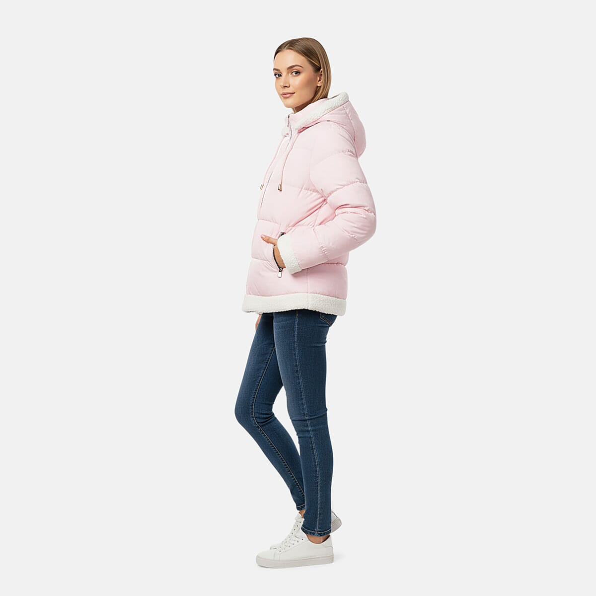  Tanbrige Pink and White Sherpa Trim Puffer Jacket - L image number 3
