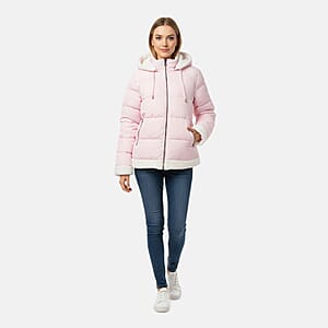  Tanbrige Pink and White Sherpa Trim Puffer Jacket - M