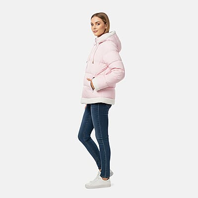Tanbrige Pink and White Sherpa Trim Puffer Jacket - M