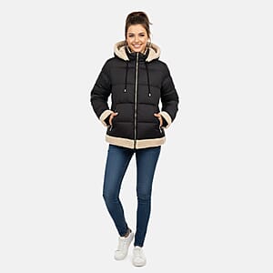  Tanbrige Black and Khaki Sherpa Trim Puffer Jacket - L