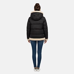  Tanbrige Black and Khaki Sherpa Trim Puffer Jacket - M
