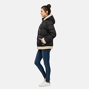  Tanbrige Black and Khaki Sherpa Trim Puffer Jacket - M