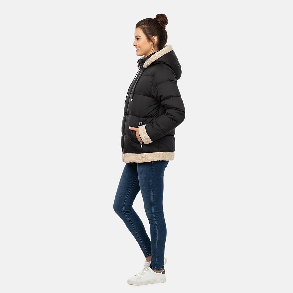  Tanbrige Black and Khaki Sherpa Trim Puffer Jacket - M image number 3