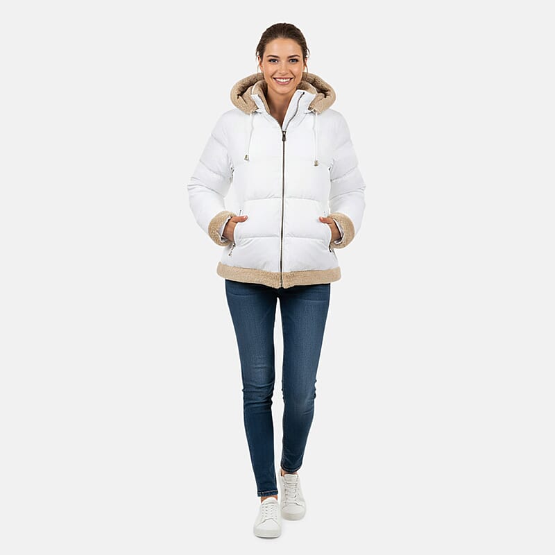 Tanbrige White and Khaki Sherpa Trim Puffer Jacket - L