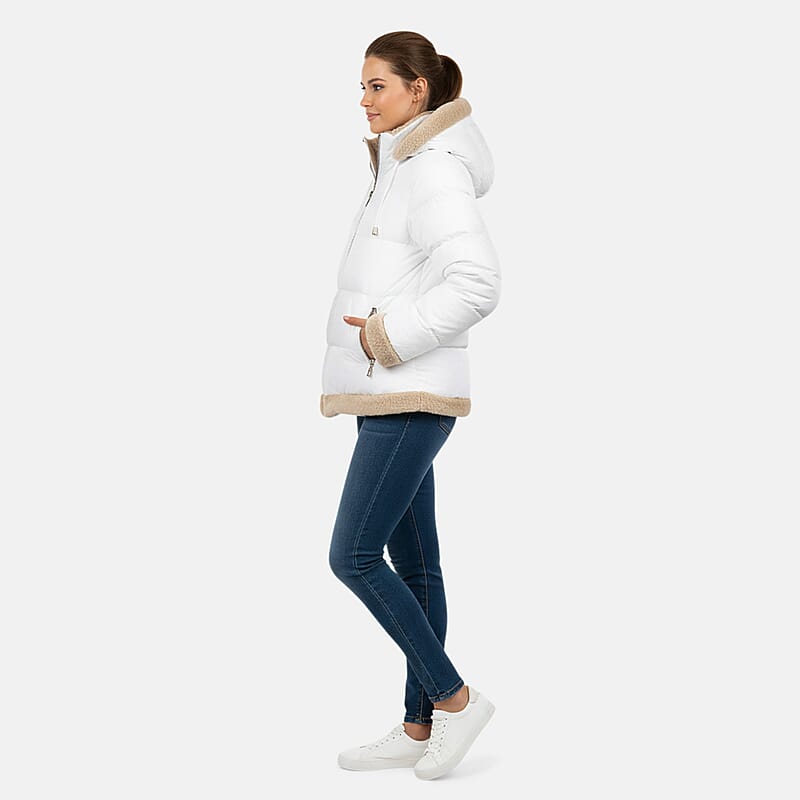 Tanbrige White and Khaki Sherpa Trim Puffer Jacket - L